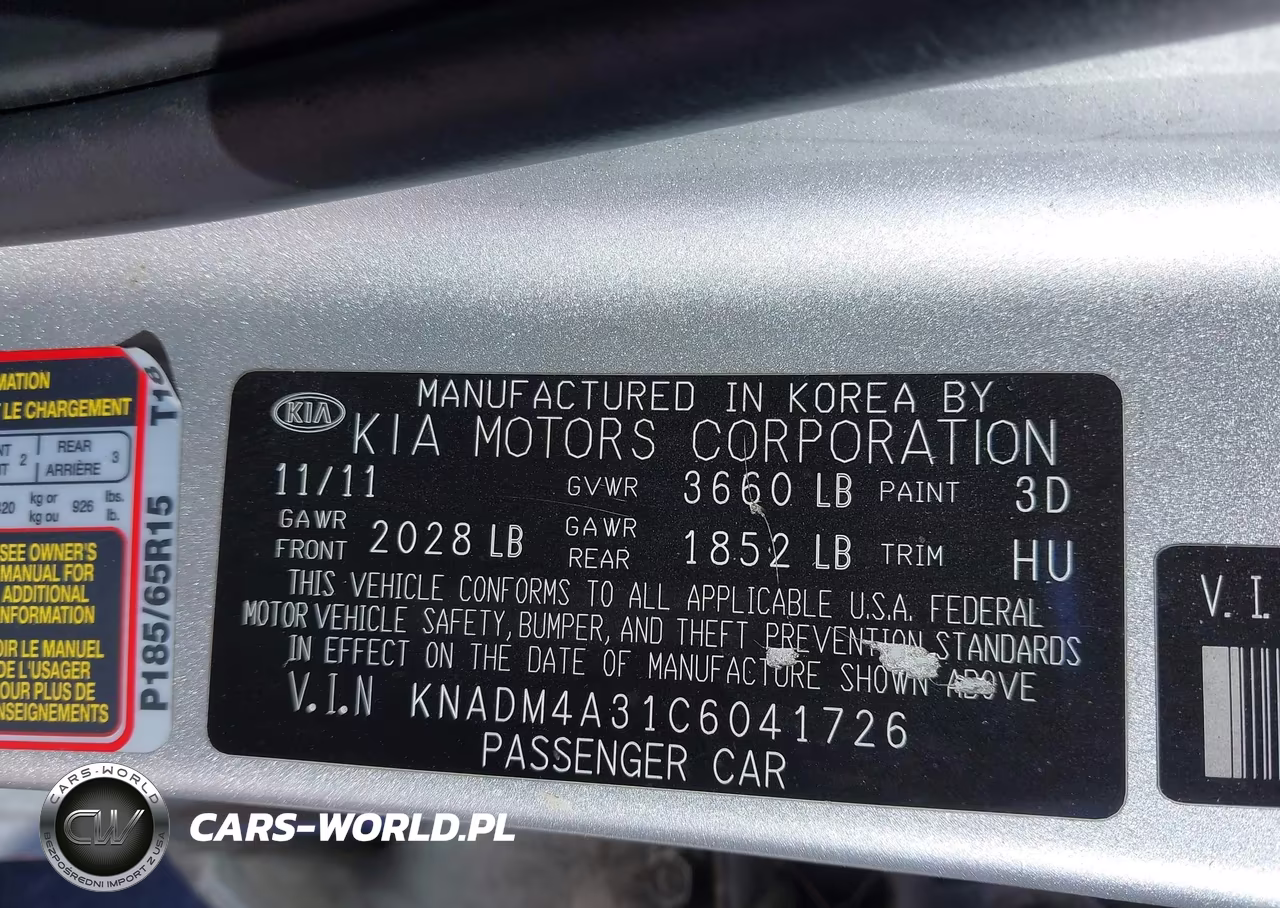 2012 Kia Rio Lx VIN:KNADM4A31C6041726 - 9