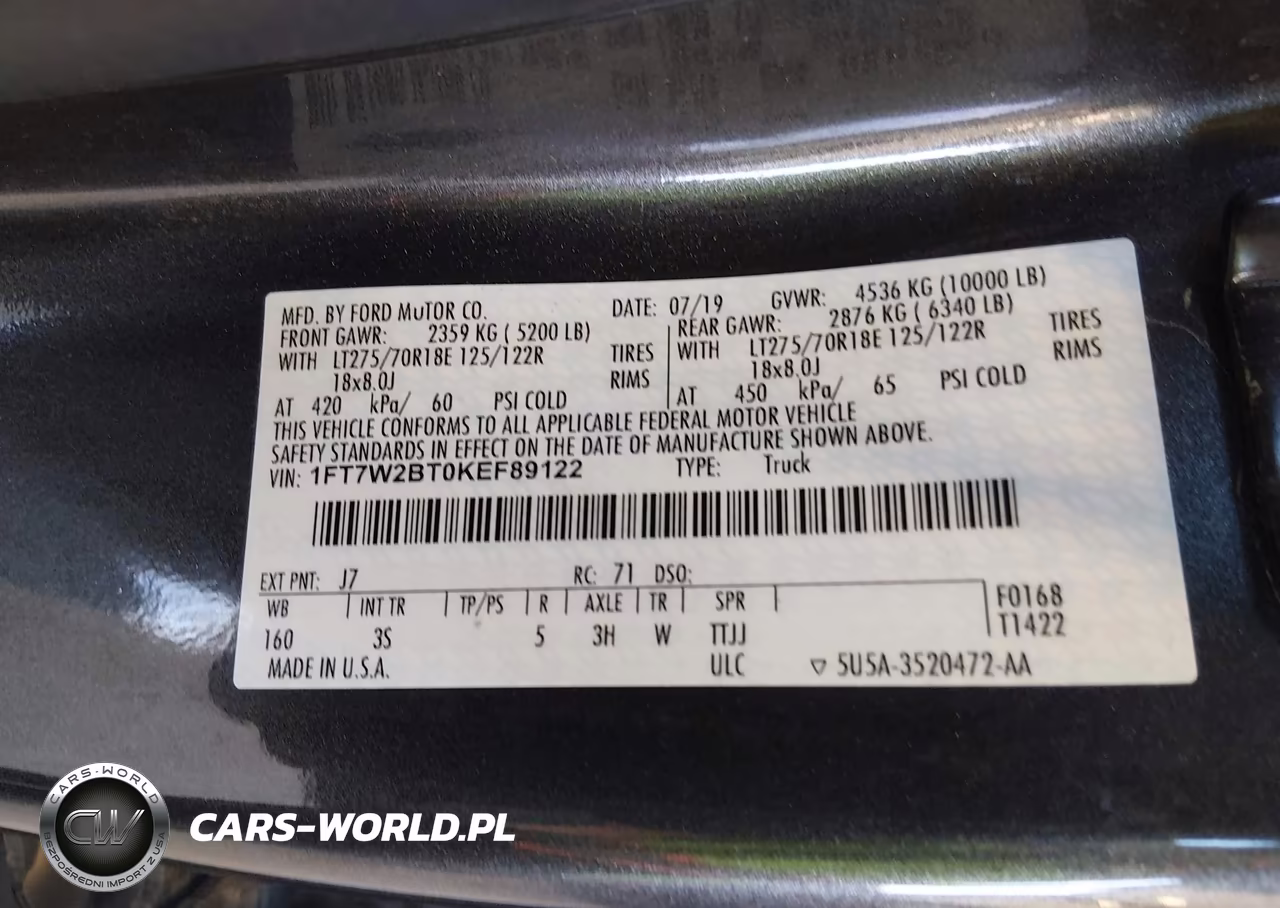 2019 Ford F-250 Xlt VIN:1FT7W2BT0KEF89122 - 9