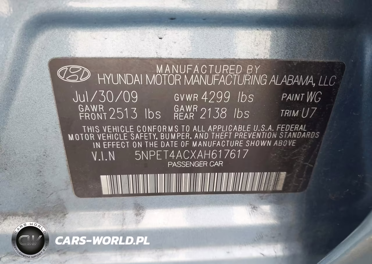 2010 Hyundai Sonata Gls VIN:5NPET4ACXAH617617 - 9