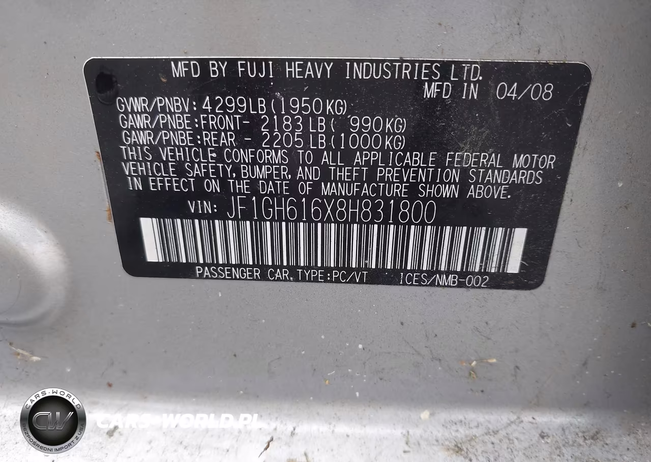 2008 Subaru Impreza 2.5I VIN:JF1GH616X8H831800 - 9