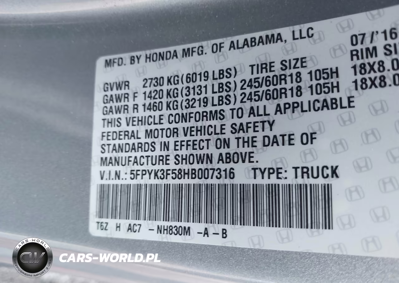 2017 Honda Ridgeline Rtl VIN:5FPYK3F58HB007316 - 9