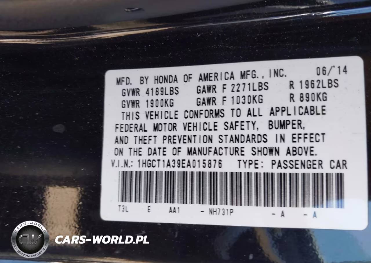 2014 Honda Accord Lx-S VIN:1HGCT1A39EA015876 - 9