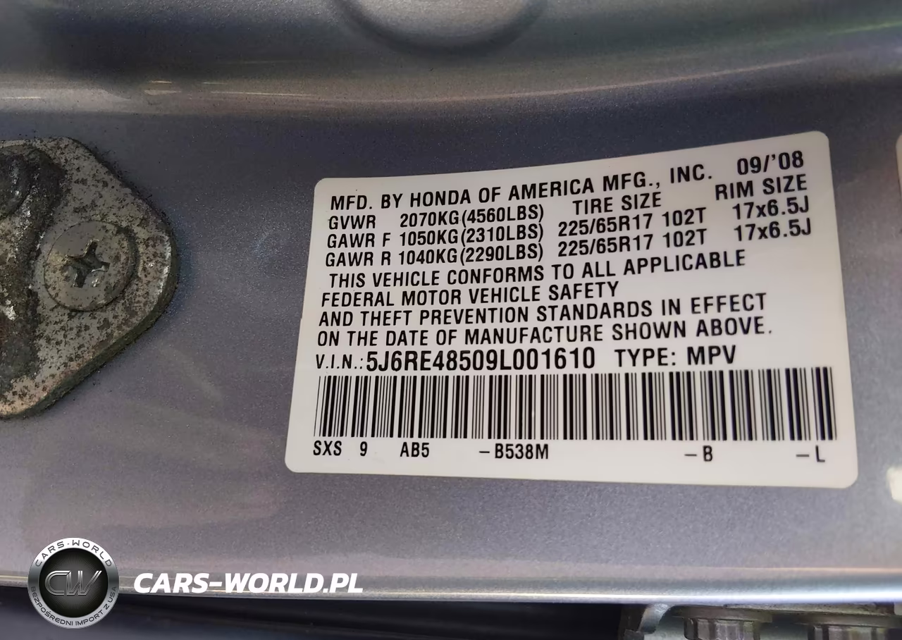 2009 Honda Cr-V Ex VIN:5J6RE48509L001610 - 9