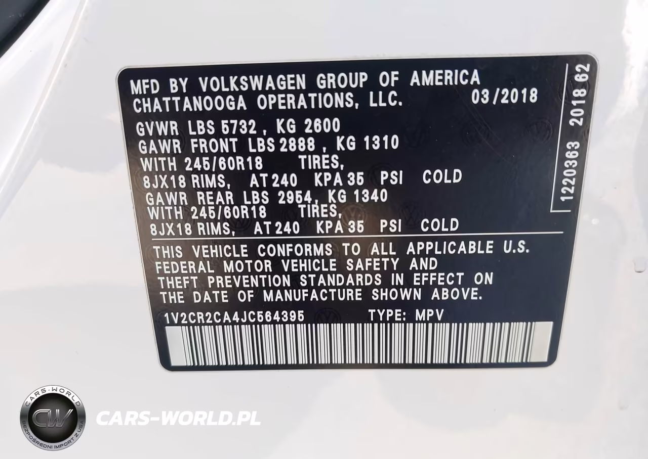 2018 Volkswagen Atlas 3.6L V6 Se VIN:1V2CR2CA4JC564395 - 9