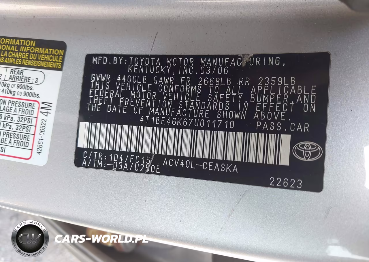 2007 Toyota Camry Se VIN:4T1BE46K67U011710 - 9