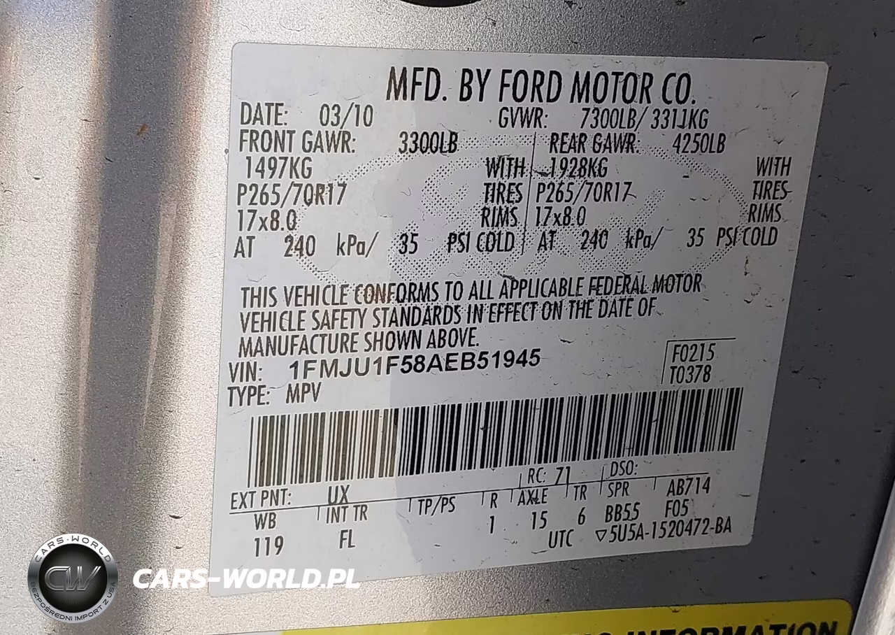 2010 Ford Expedition Xlt VIN:1FMJU1F58AEB51945 - 9