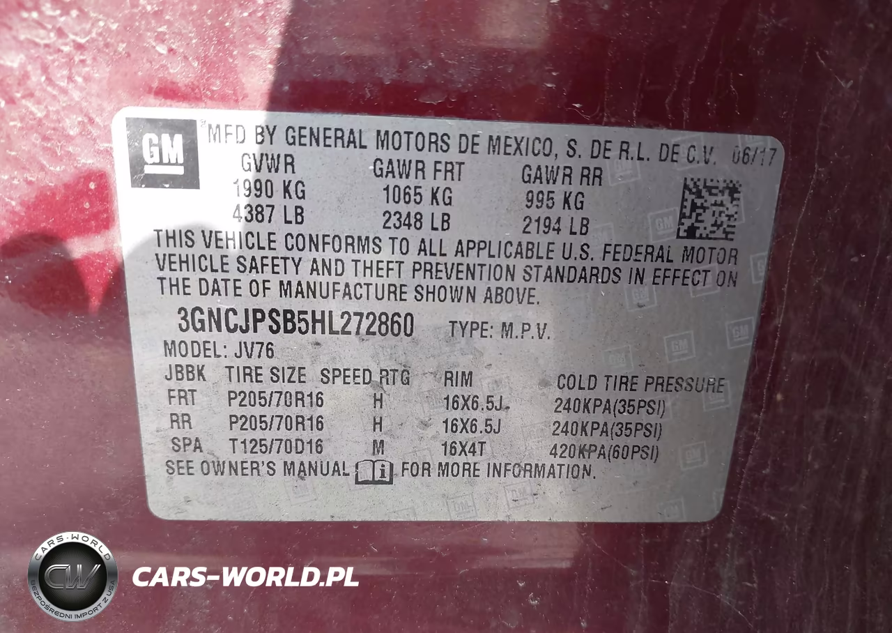 2017 Chevrolet Trax Lt VIN:3GNCJPSB5HL272860 - 9