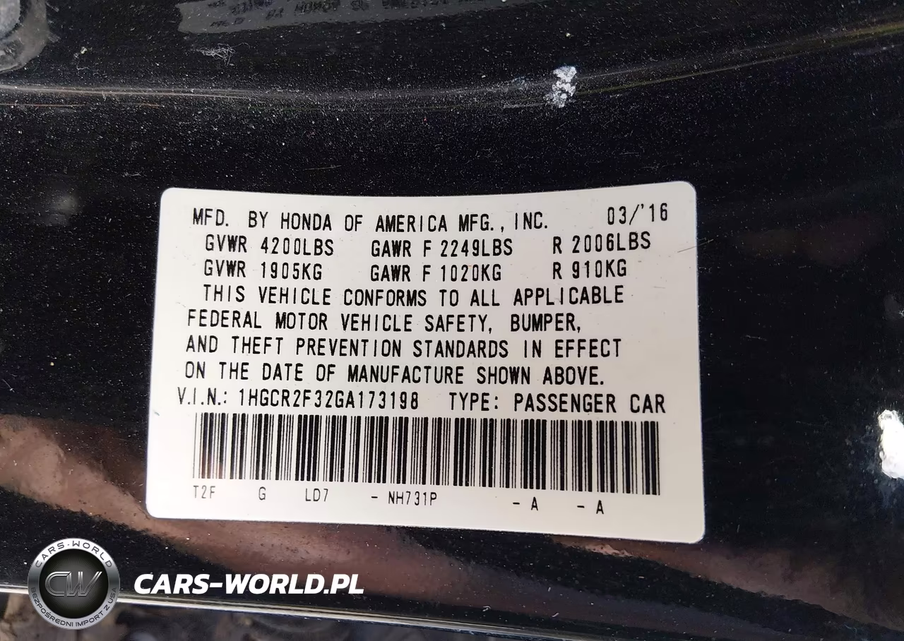 2016 Honda Accord Lx VIN:1HGCR2F32GA173198 - 9
