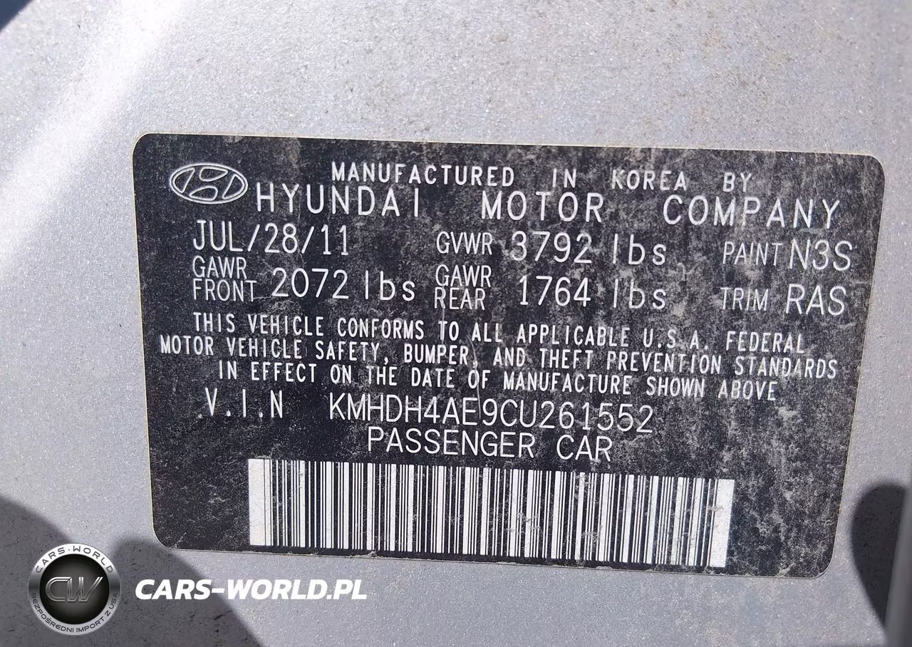 2012 Hyundai Elantra Gls (Ulsan Plant) VIN:KMHDH4AE9CU261552 - 9