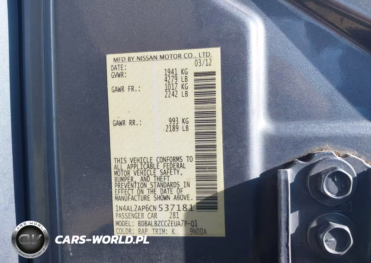 2012 Nissan Altima 2.5 S VIN:1N4AL2AP6CN537181 - 9