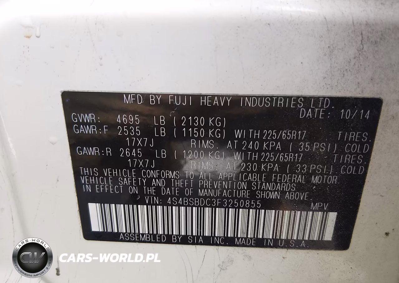 2015 Subaru Outback 2.5I Premium VIN:4S4BSBDC3F3250855 - 9