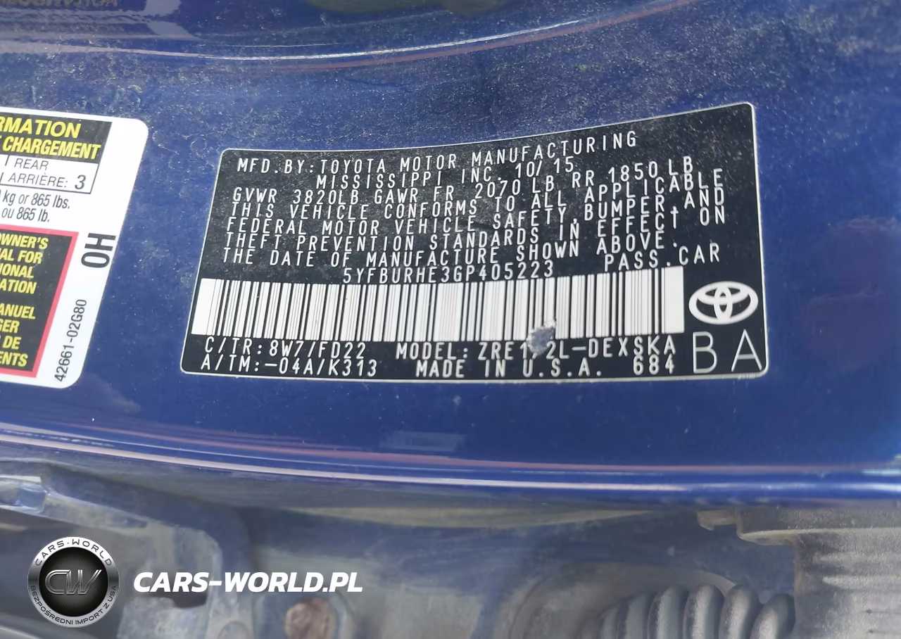 2016 Toyota Corolla S Plus VIN:5YFBURHE3GP405223 - 9