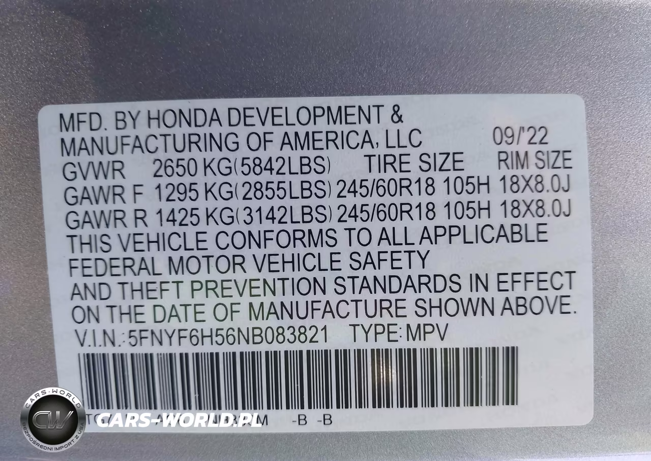 2022 Honda Pilot Awd Ex-L VIN:5FNYF6H56NB083821 - 9