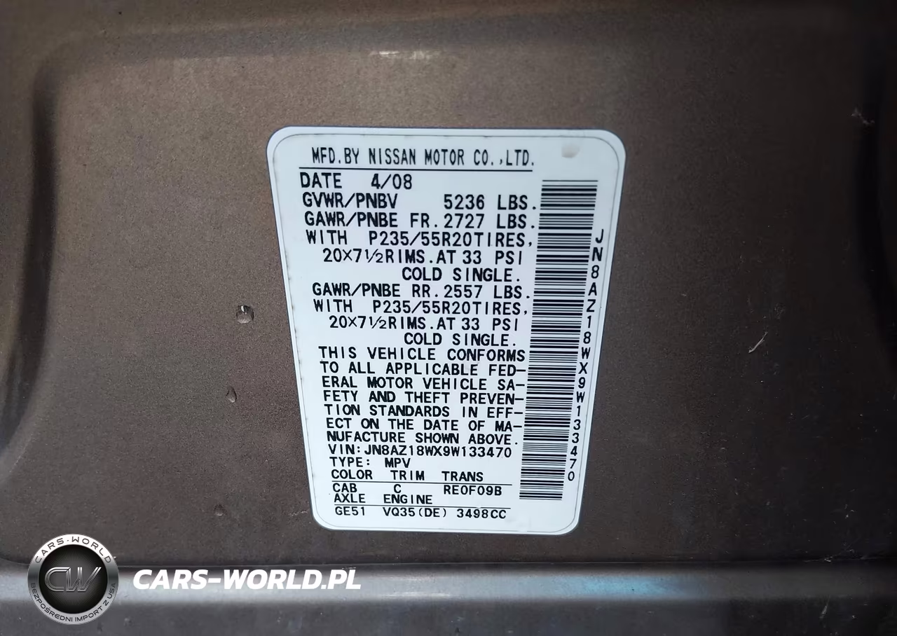 2009 Nissan Murano Le VIN:JN8AZ18WX9W133470 - 9