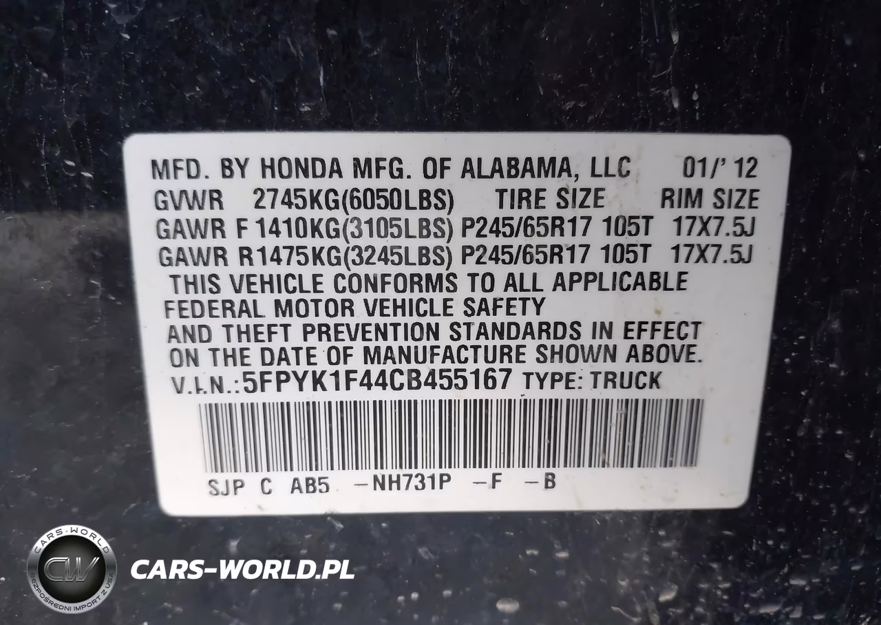 2012 Honda Ridgeline Rts VIN:5FPYK1F44CB455167 - 9