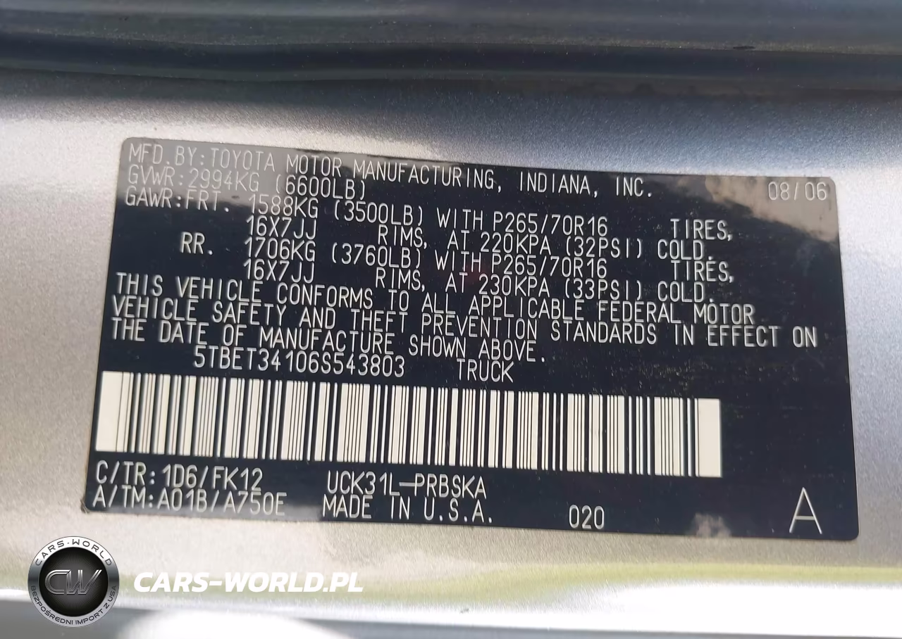 2006 Toyota Tundra Sr5 V8 VIN:5TBET34106S543803 - 9