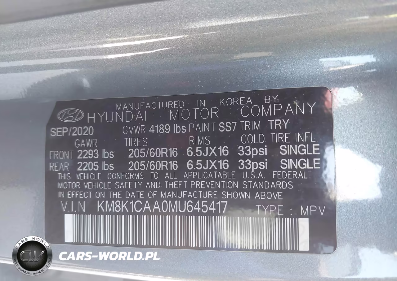 2021 Hyundai Kona Se VIN:KM8K1CAA0MU645417 - 9