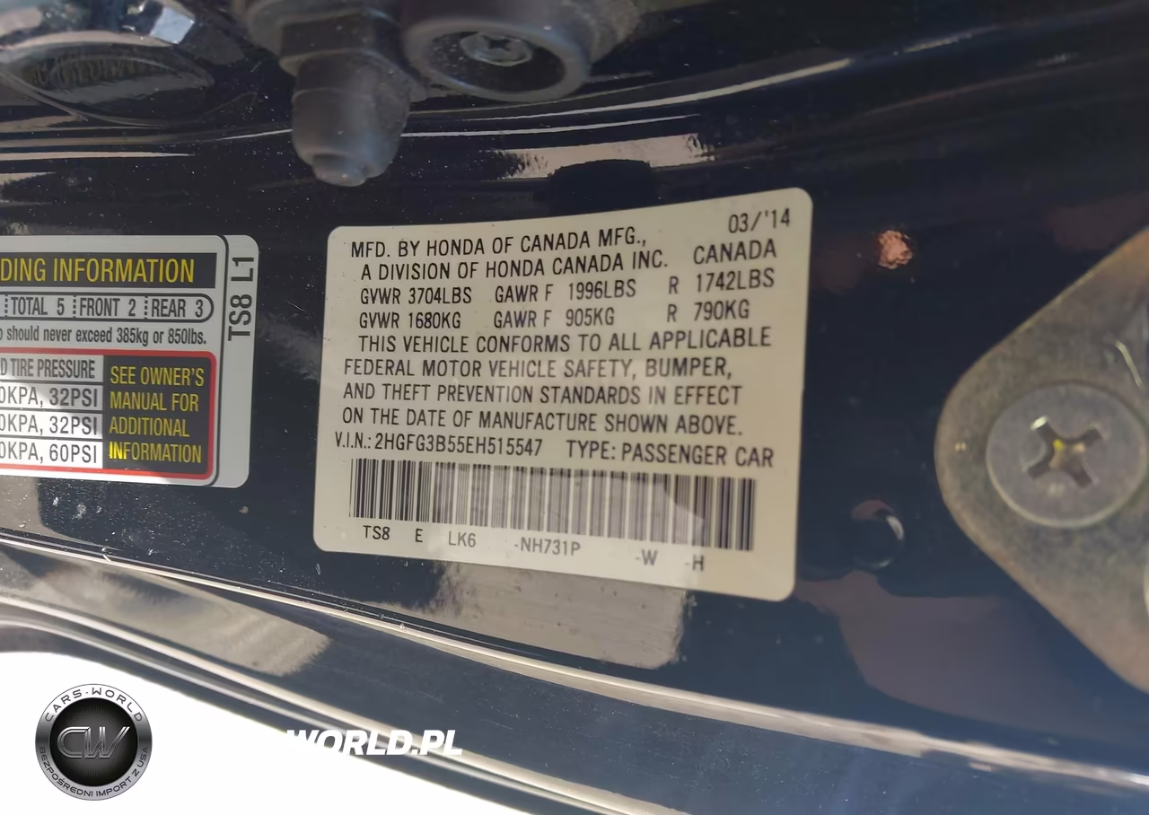 2014 Honda Civic Lx VIN:2HGFG3B55EH515547 - 9