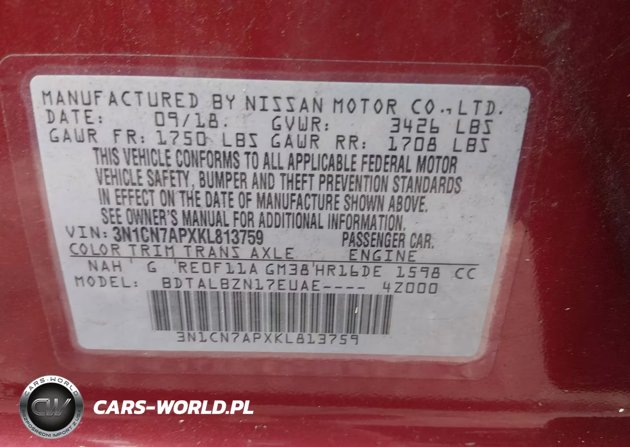 2019 Nissan Versa 1.6 Sv VIN:3N1CN7APXKL813759 - 9