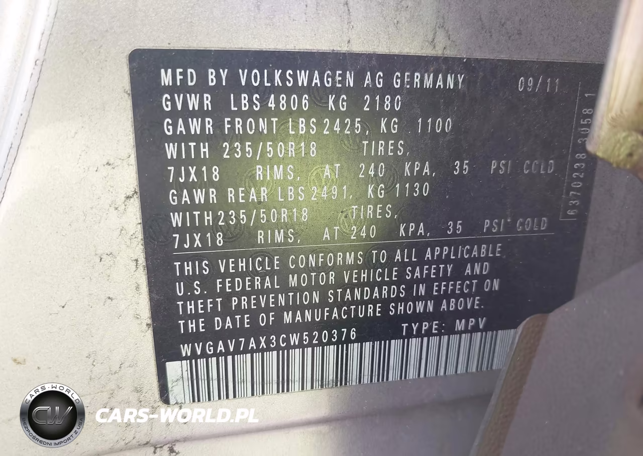 2012 Volkswagen Tiguan Se VIN:WVGAV7AX3CW520376 - 9