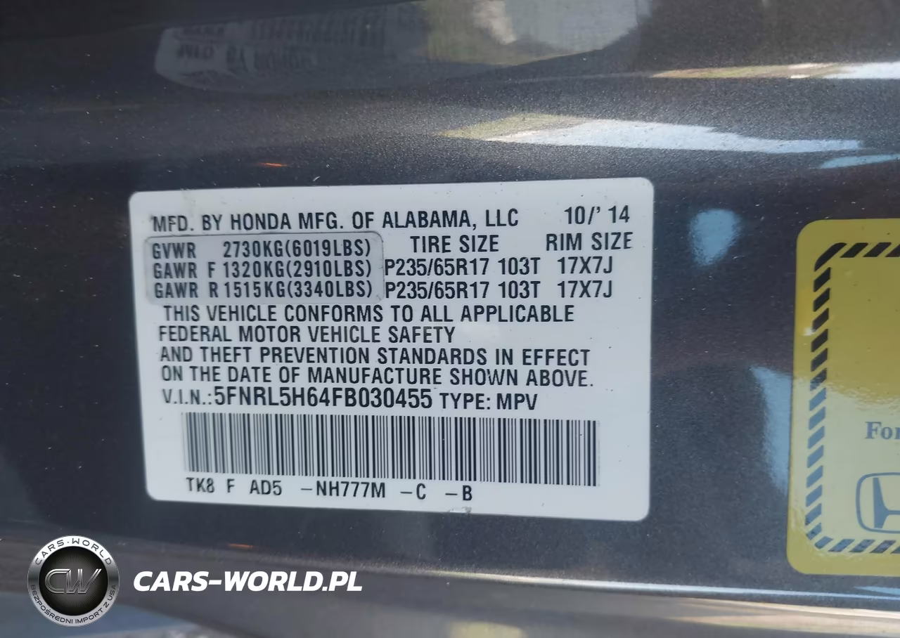 2015 Honda Odyssey Ex-L VIN:5FNRL5H64FB030455 - 9