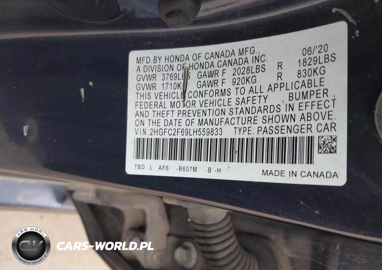2020 Honda Civic Lx VIN:2HGFC2F69LH559833 - 9