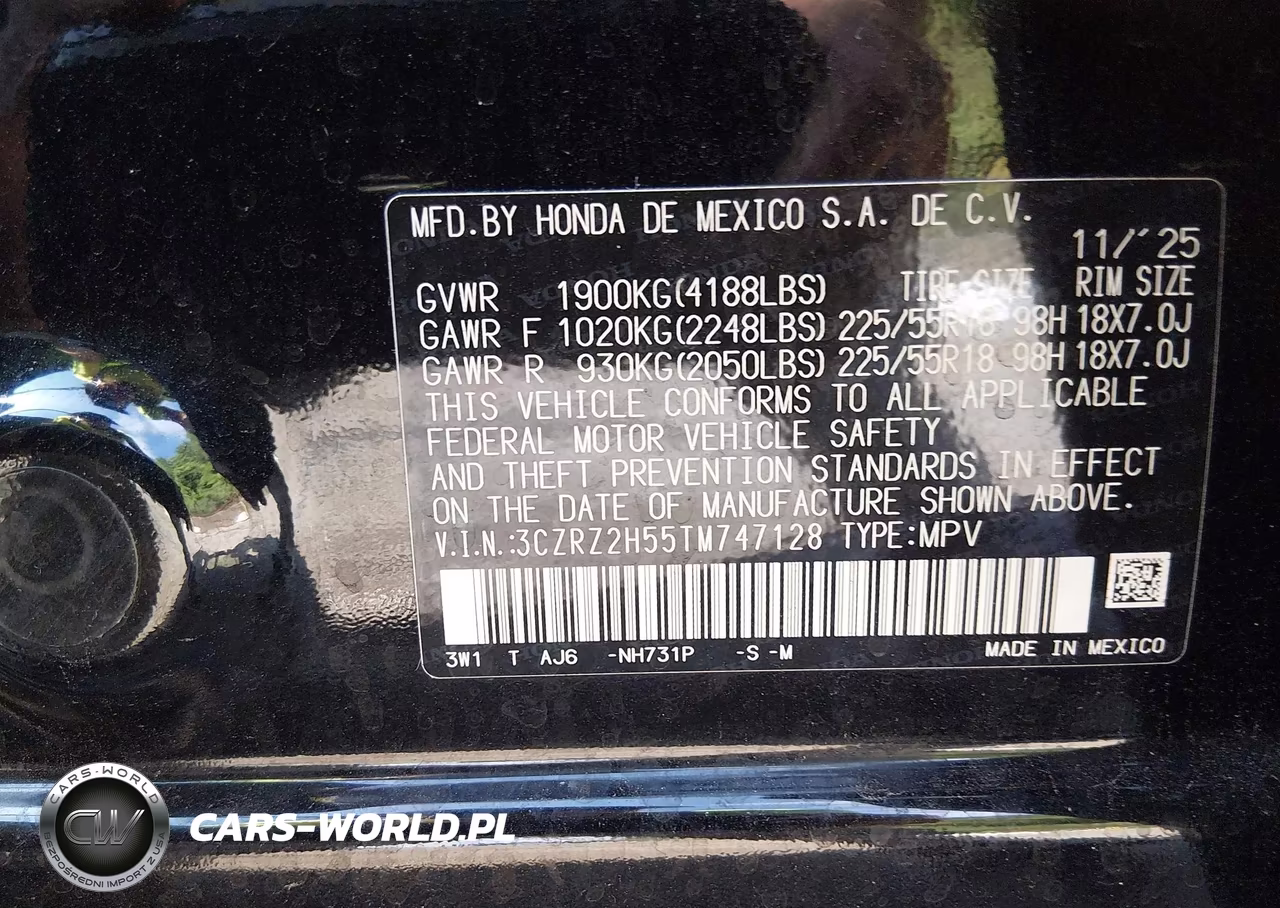 2026 Honda Hr-V Awd Sport VIN:3CZRZ2H55TM747128 - 9