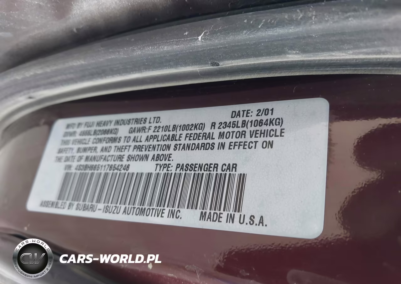 2001 Subaru Outback VIN:4S3BH665117654246 - 9