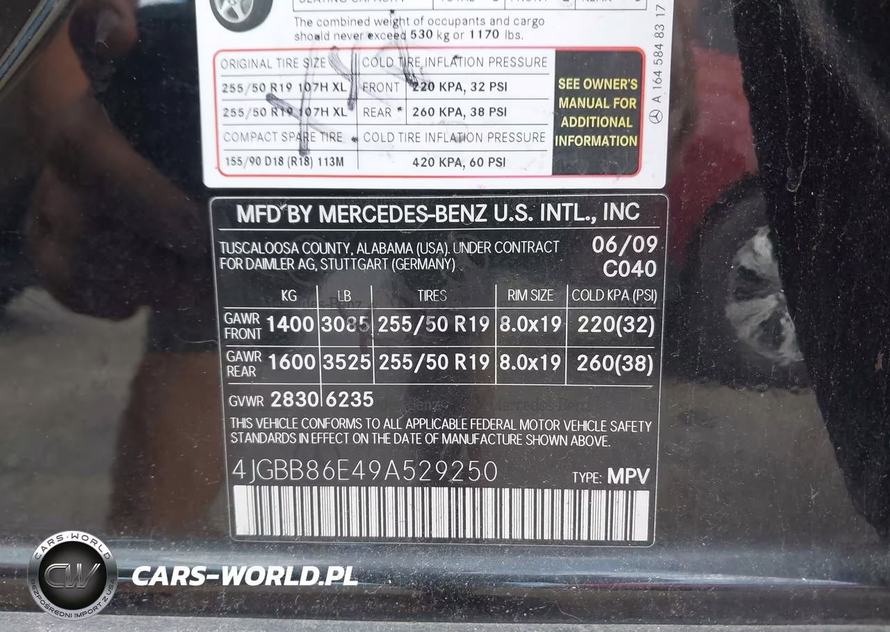 MERCEDES-BENZ ML 350 VIN:4JGBB86E49A529250 - 9