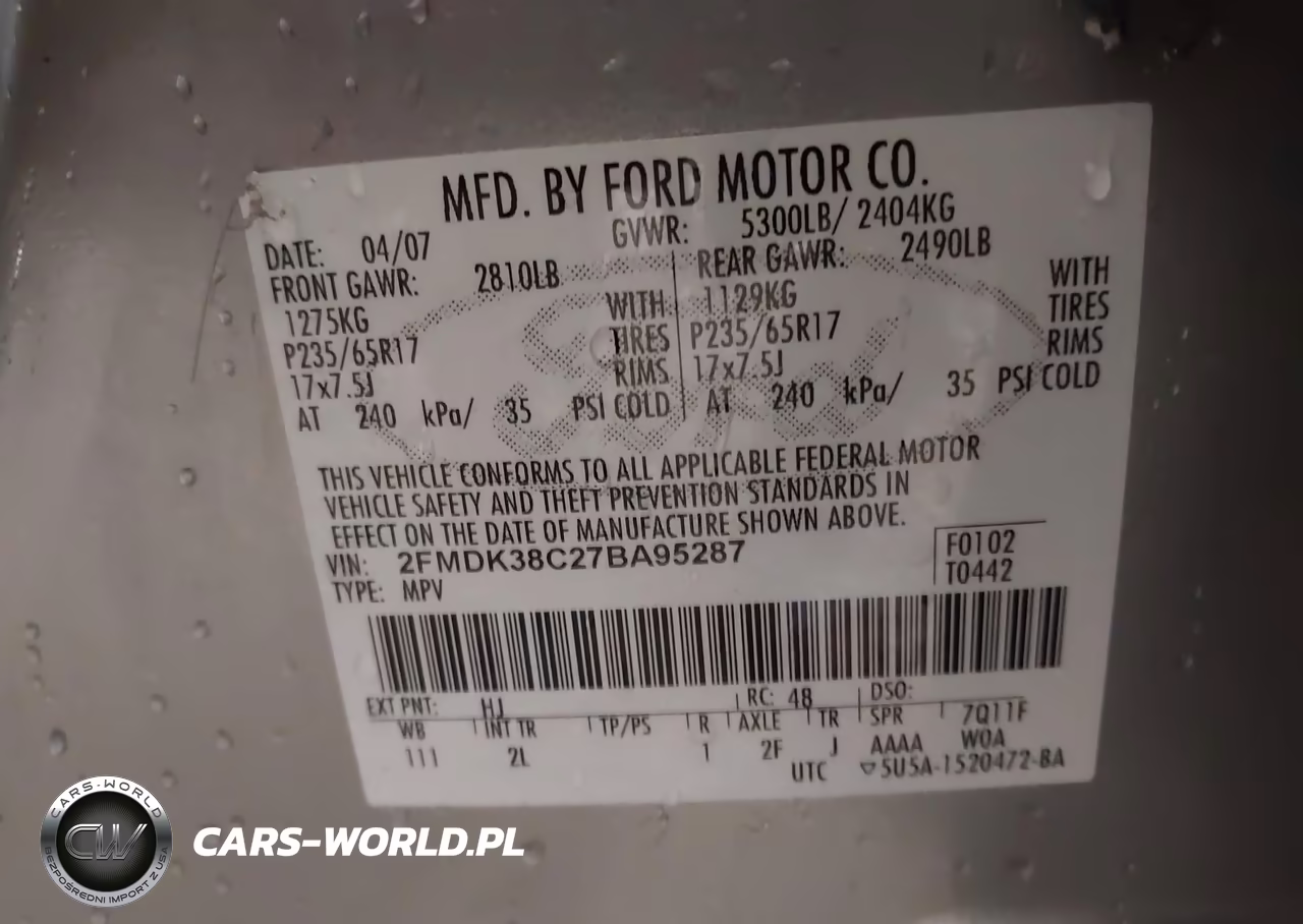2007 Ford Edge Sel VIN:2FMDK38C27BA95287 - 9