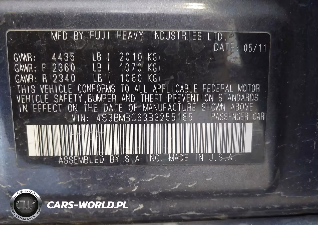 2011 Subaru Legacy 2.5I Premium VIN:4S3BMBC63B3255185 - 9