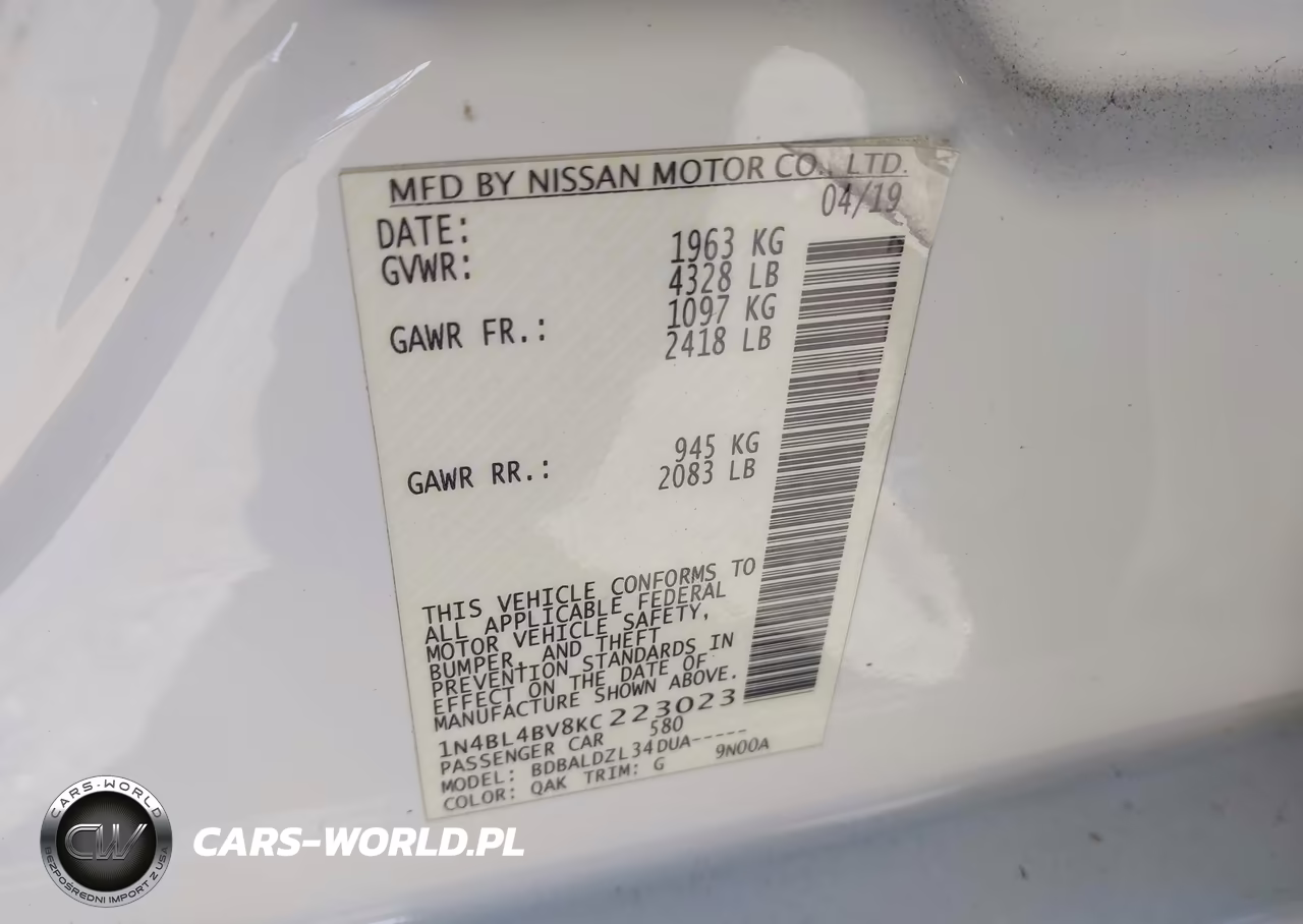 2019 Nissan Altima 2.5 S VIN:1N4BL4BV8KC223023 - 9
