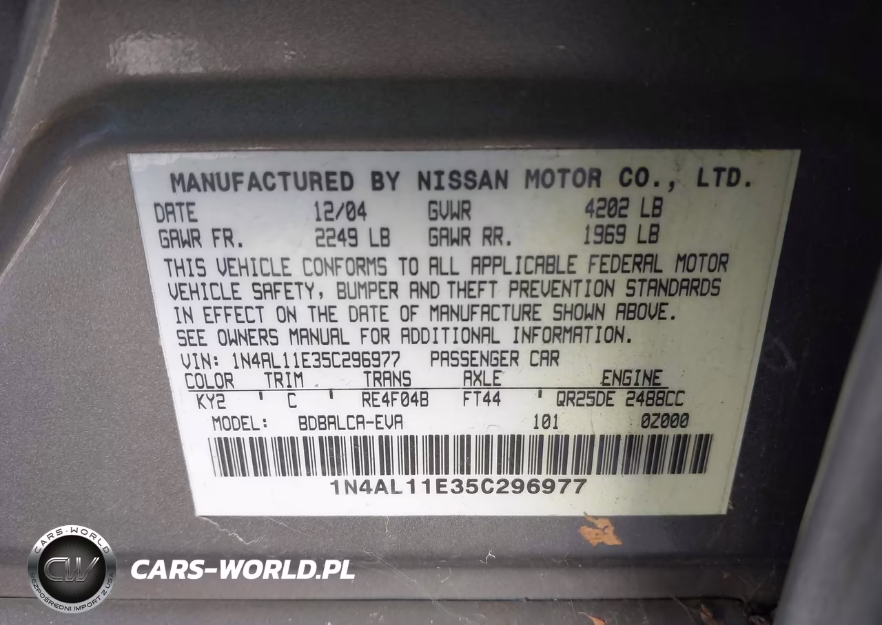 2005 Nissan Altima 2.5 S VIN:1N4AL11E35C296977 - 9
