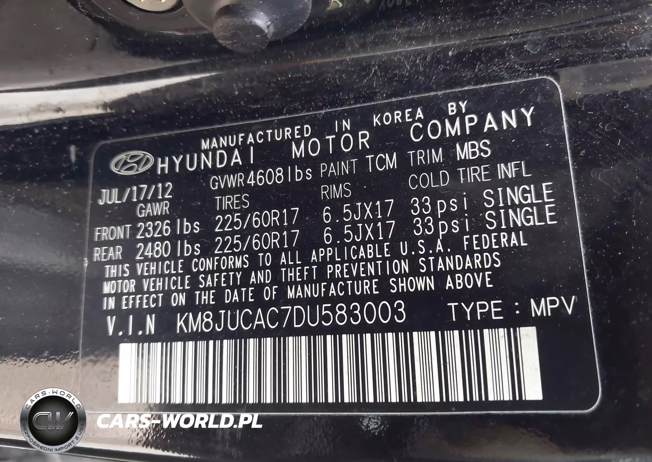 2013 Hyundai Tucson Gls VIN:KM8JUCAC7DU583003 - 9