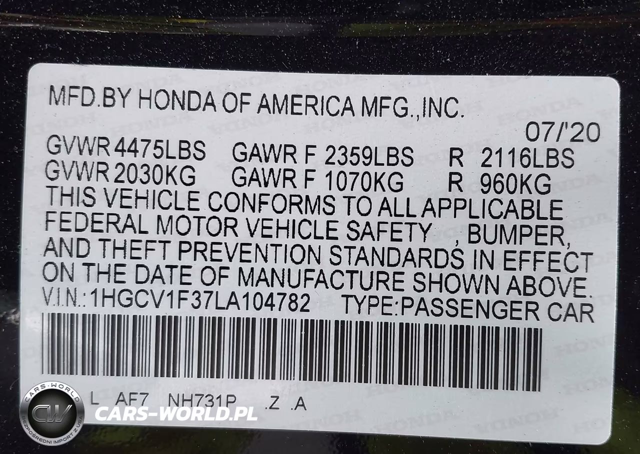 2020 Honda Accord Sport VIN:1HGCV1F37LA104782 - 9