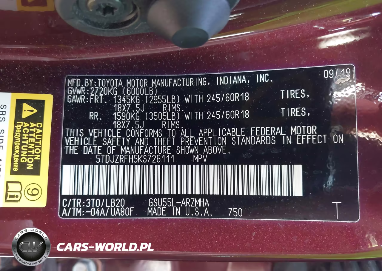 2019 Toyota Highlander Xle VIN:5TDJZRFH5KS726111 - 9