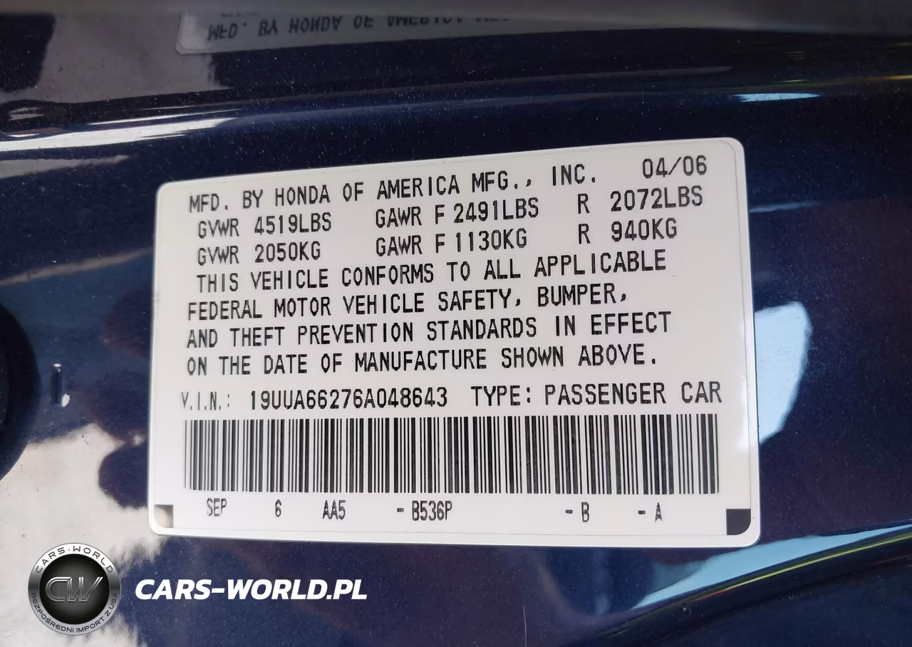 2006 Acura Tl VIN:19UUA66276A048643 - 9