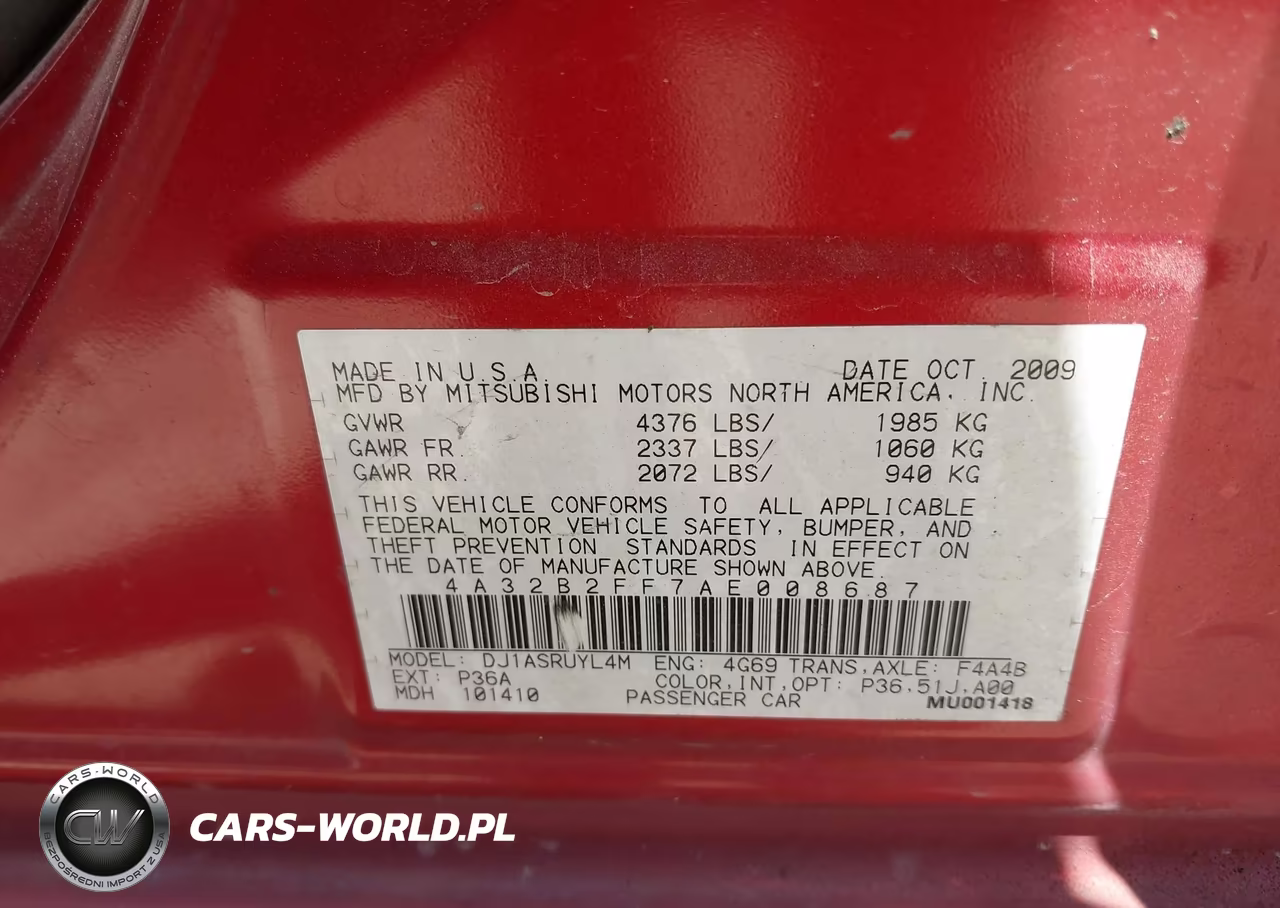 2010 Mitsubishi Galant Fe VIN:4A32B2FF7AE008687 - 9