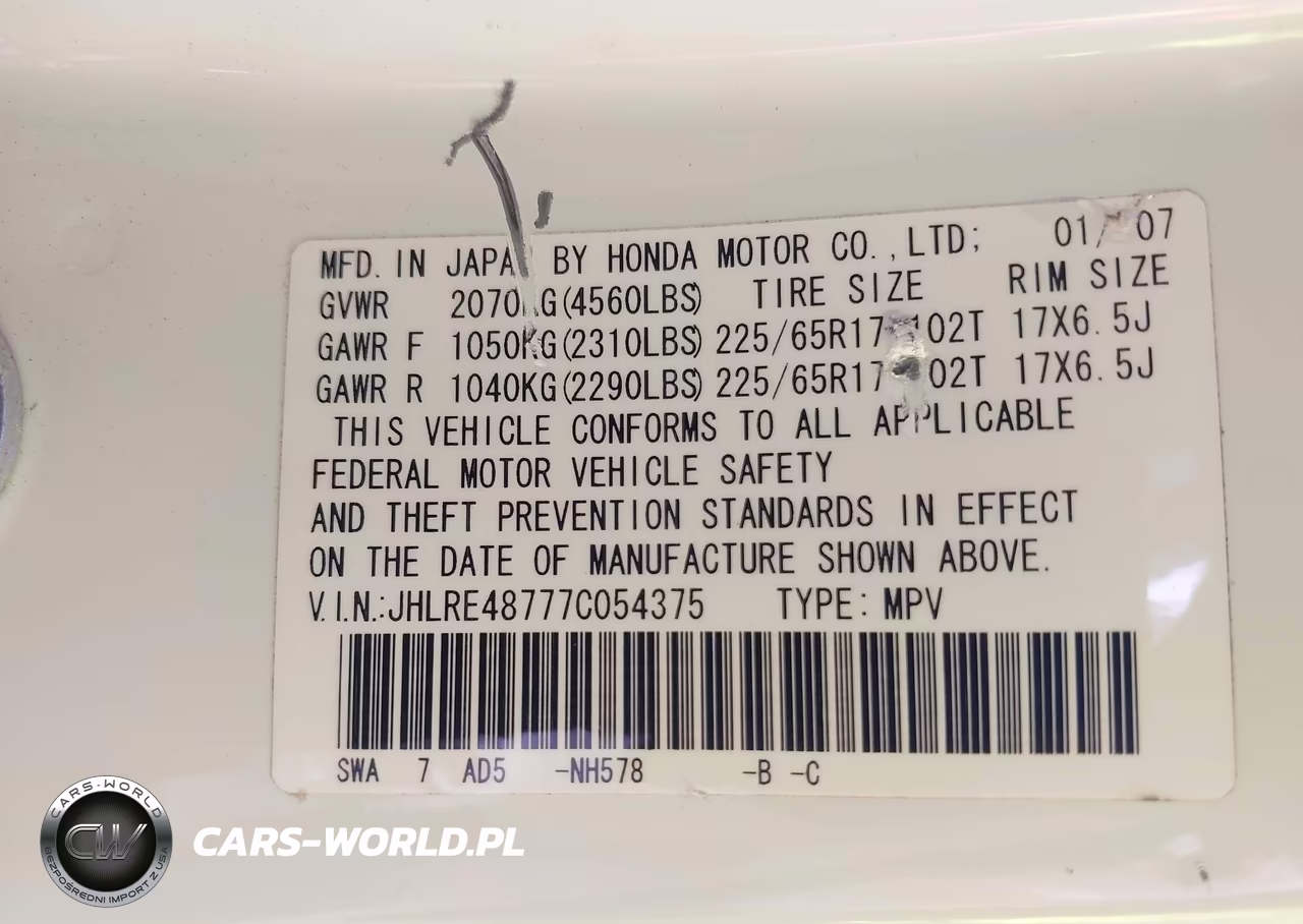 2007 Honda Cr-V Ex-L VIN:JHLRE48777C054375 - 9