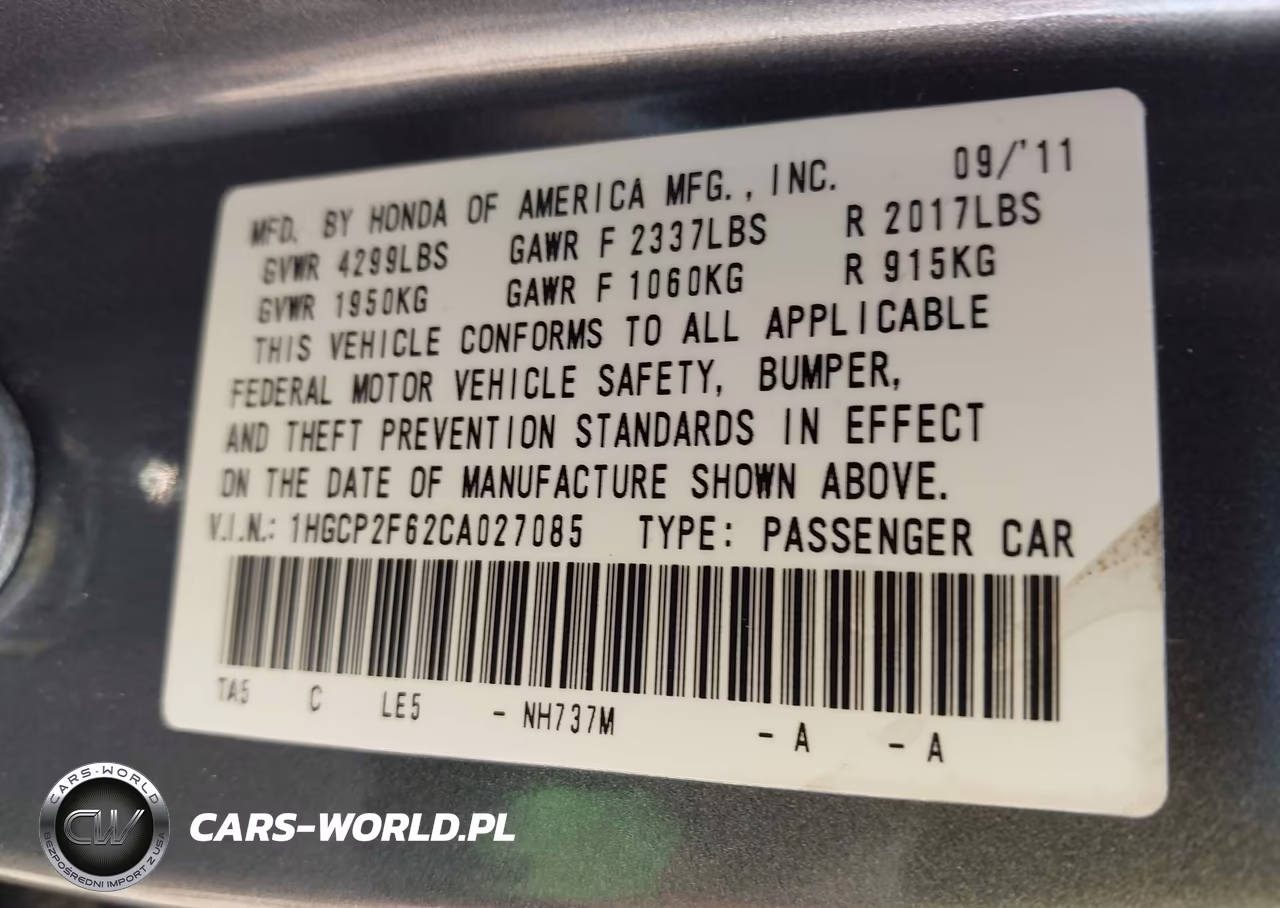 2012 Honda Accord 2.4 Se VIN:1HGCP2F62CA027085 - 9