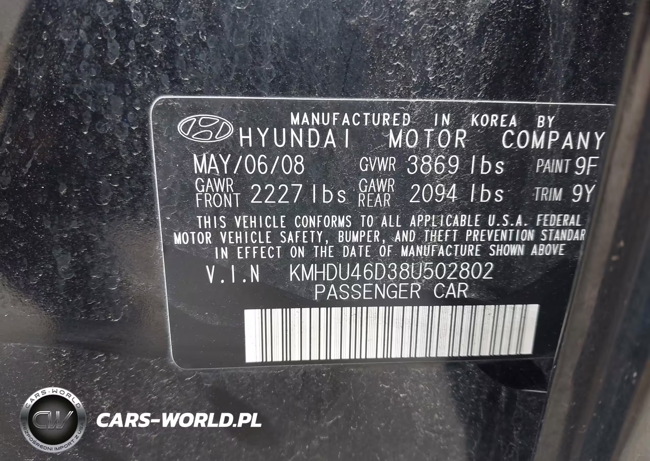 2008 Hyundai Elantra Gls-Se VIN:KMHDU46D38U502802 - 9