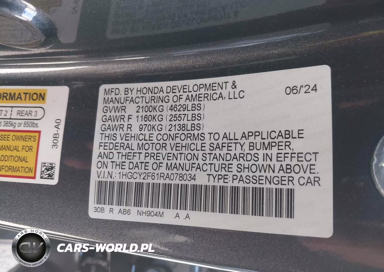 2024 Honda Accord Hybrid Ex-L VIN:1HGCY2F61RA078034 - 9