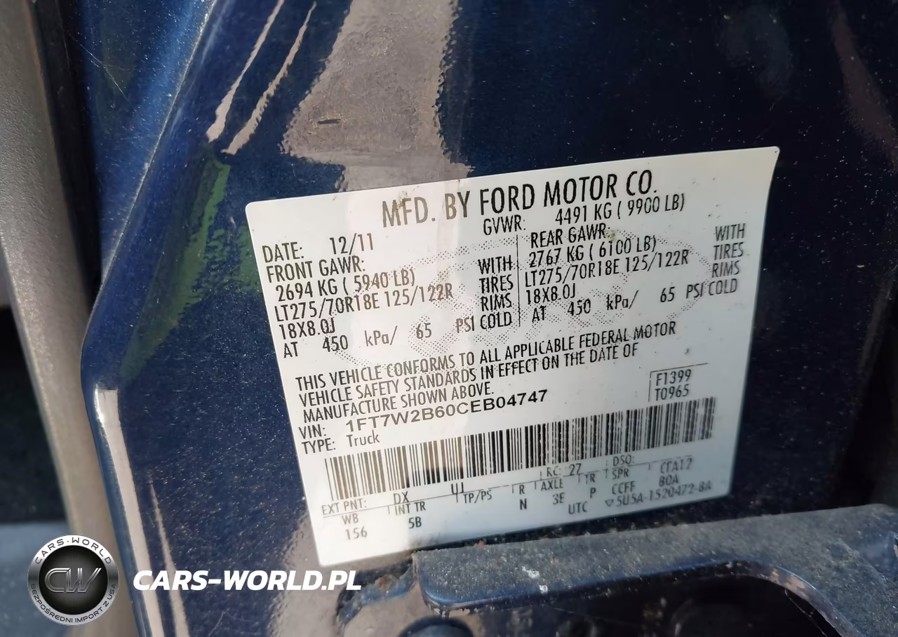 2012 Ford F-250 Lariat VIN:1FT7W2B60CEB04747 - 9