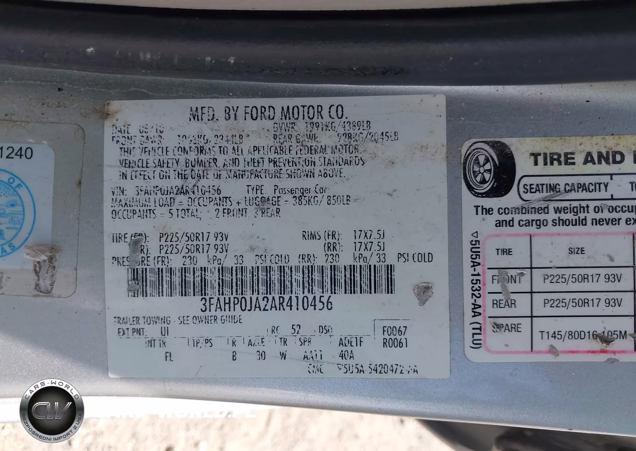 2010 Ford Fusion Sel VIN:3FAHP0JA2AR410456 - 9
