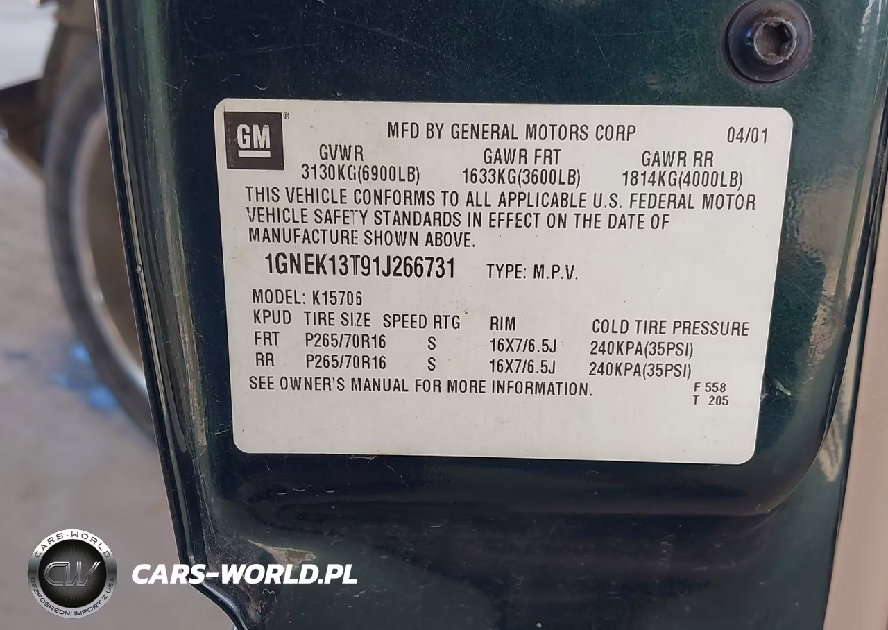 2001 Chevrolet Tahoe Lt VIN:1GNEK13T91J266731 - 9