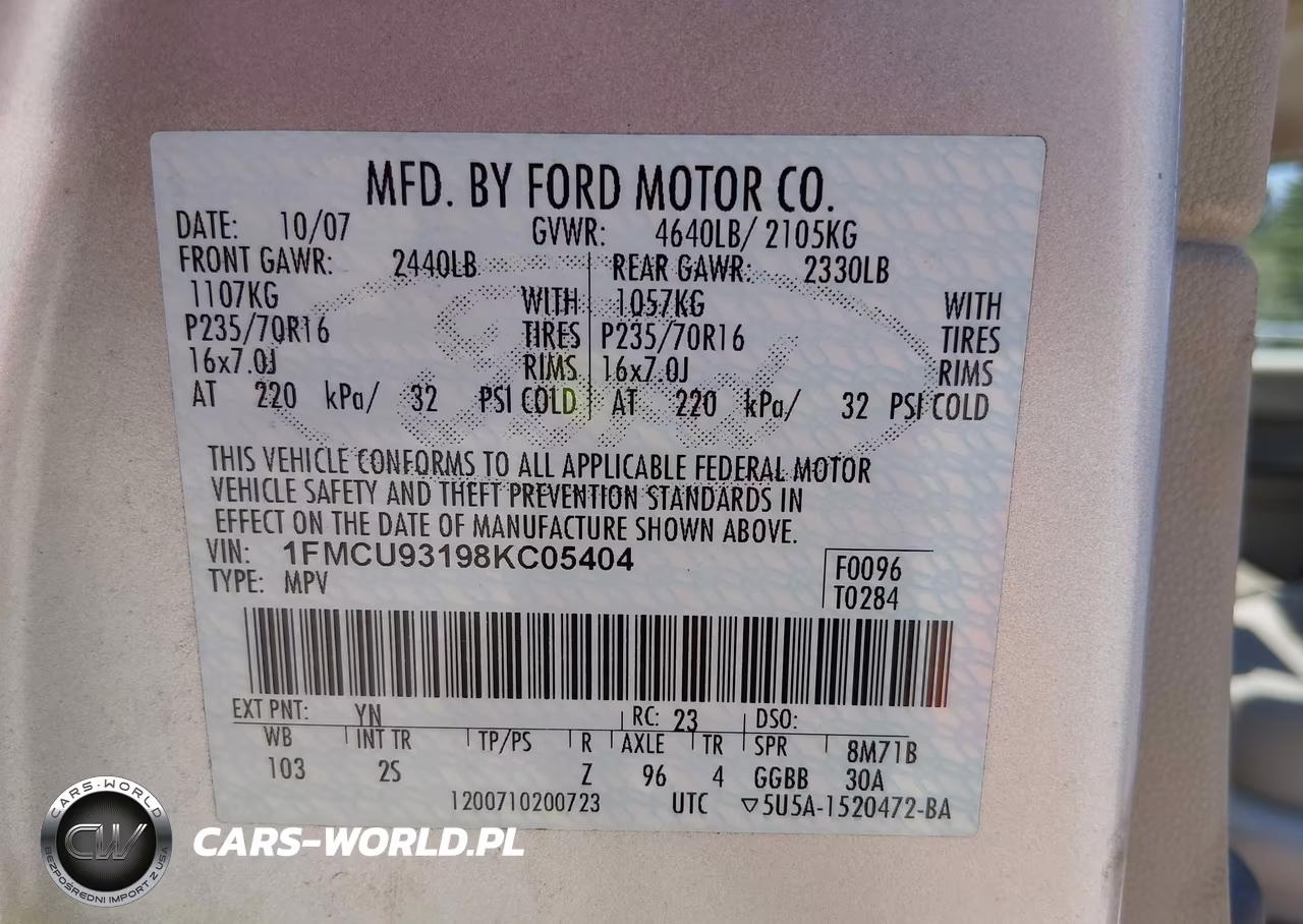 2008 Ford Escape Xlt VIN:1FMCU93198KC05404 - 9