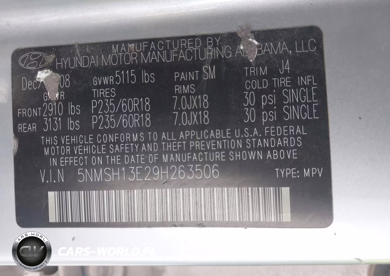 2009 Hyundai Santa Fe Se VIN:5NMSH13E29H263506 - 9