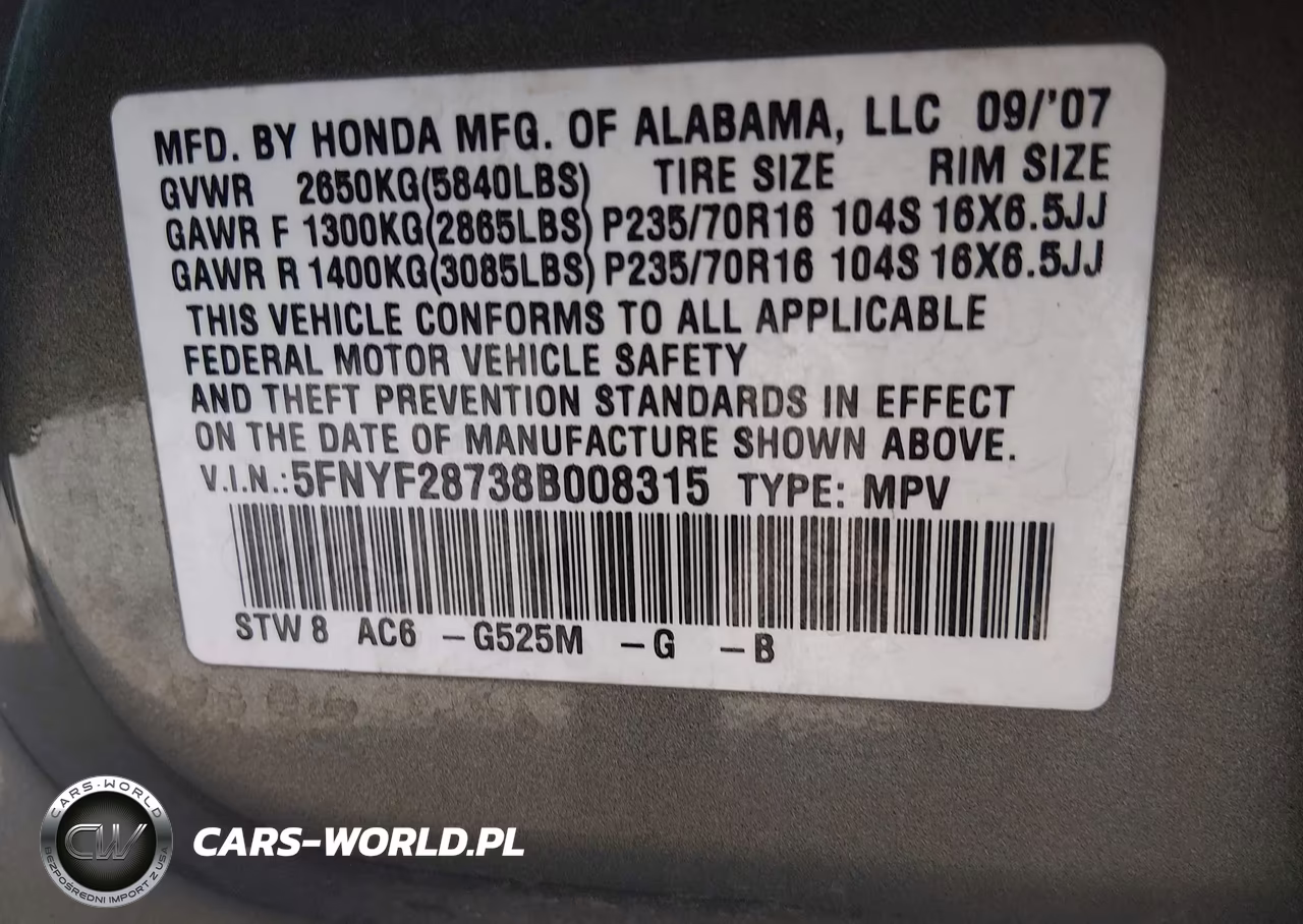 2008 Honda Pilot Ex-L VIN:5FNYF28738B008315 - 9