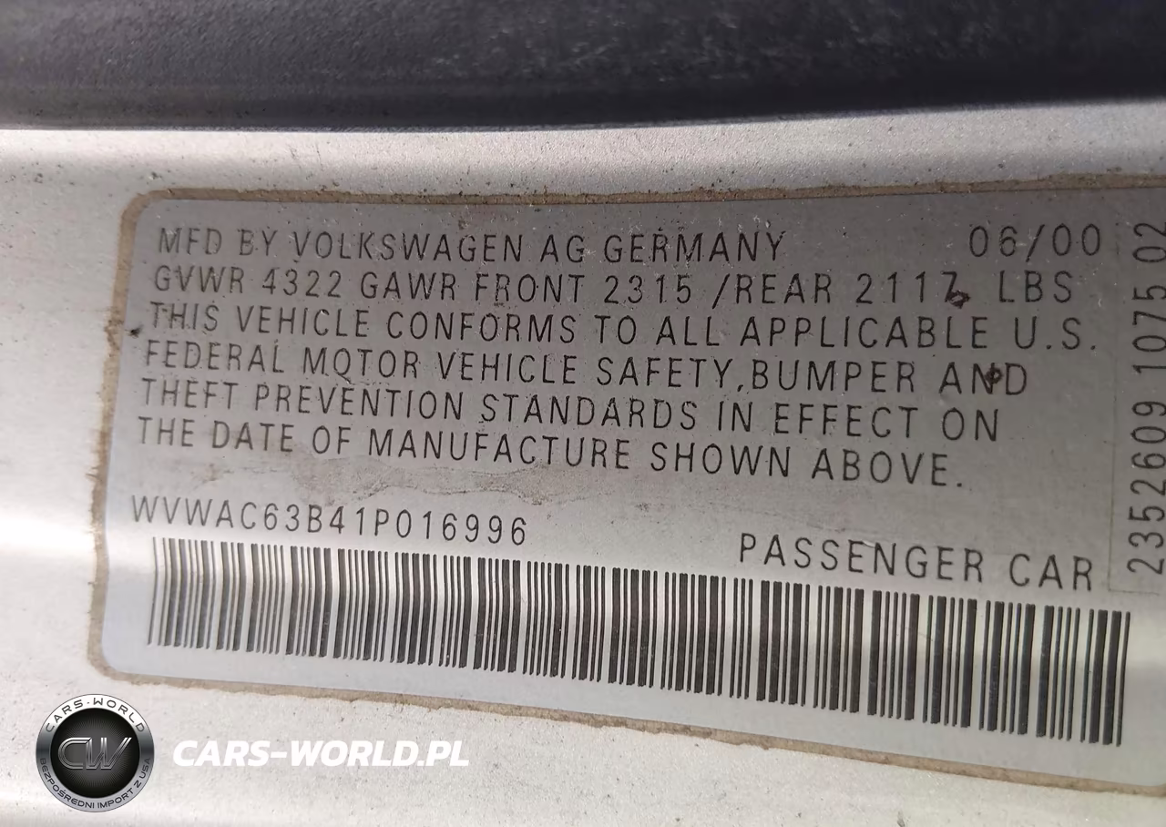2001 Volkswagen Passat Gls VIN:WVWAC63B41P016996 - 9