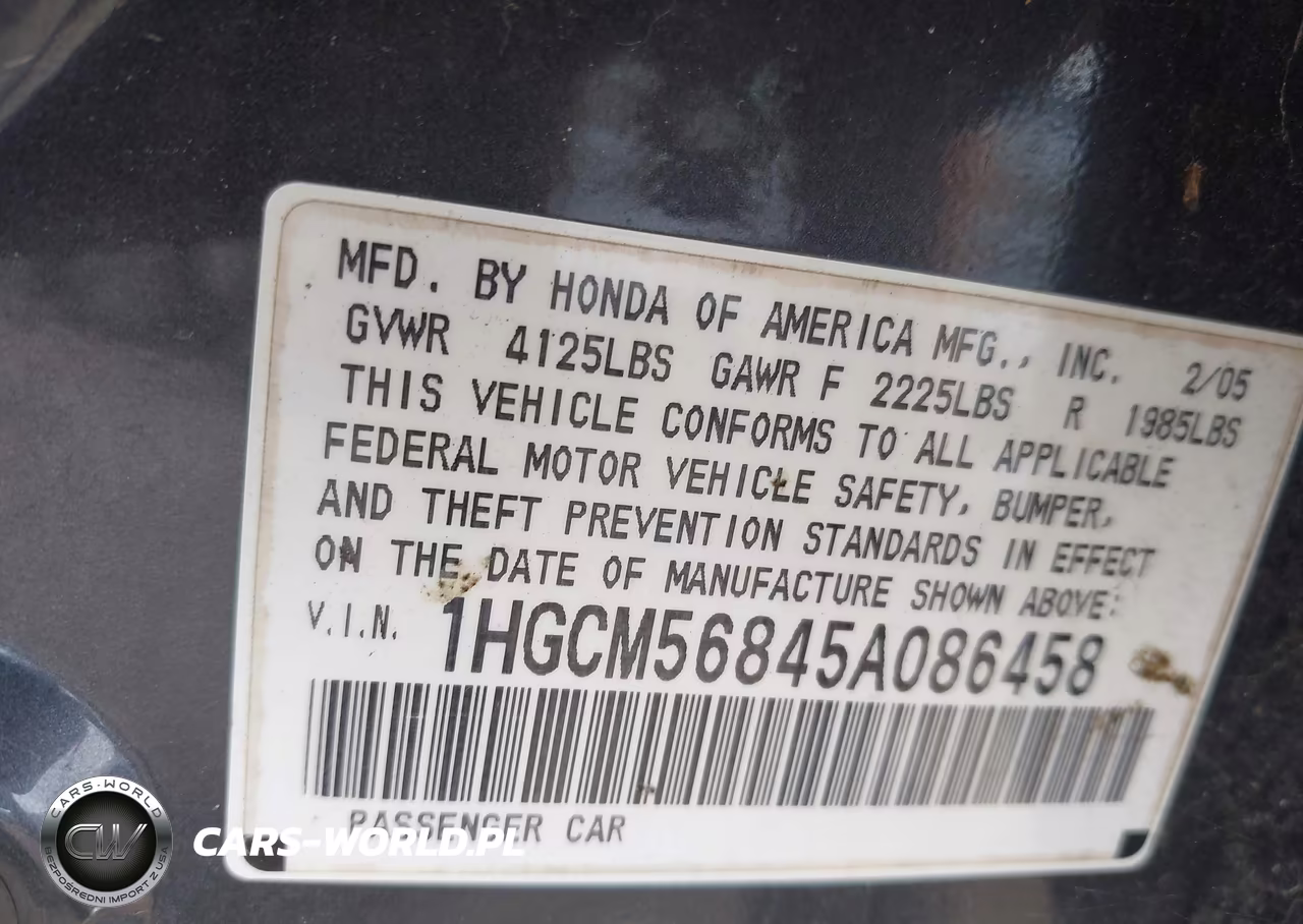 2005 Honda Accord 2.4 Ex VIN:1HGCM56845A086458 - 9